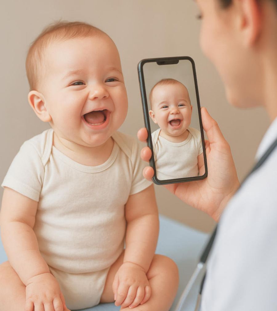 Bebê sendo escaneado pelo iPhone